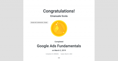 Certificazione Google Ads Fundamentals